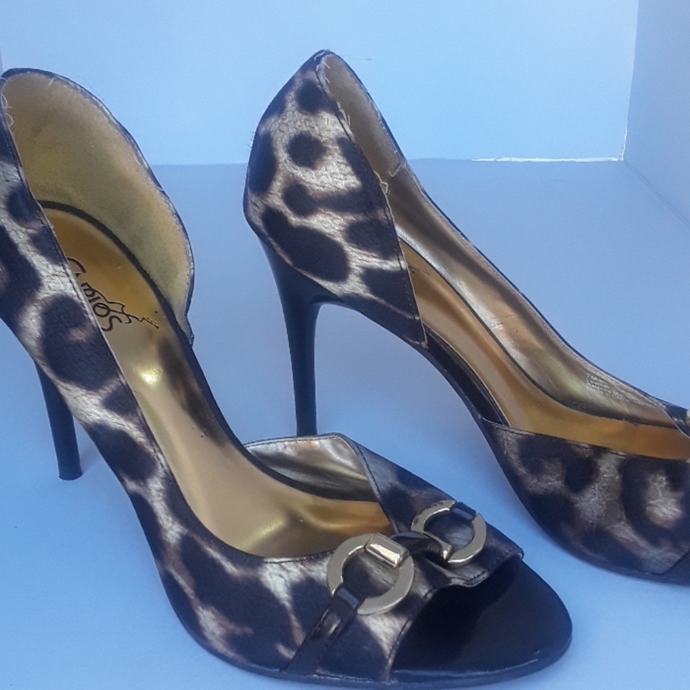 Carlos Santana Peep Toe Heels Animal Print 7